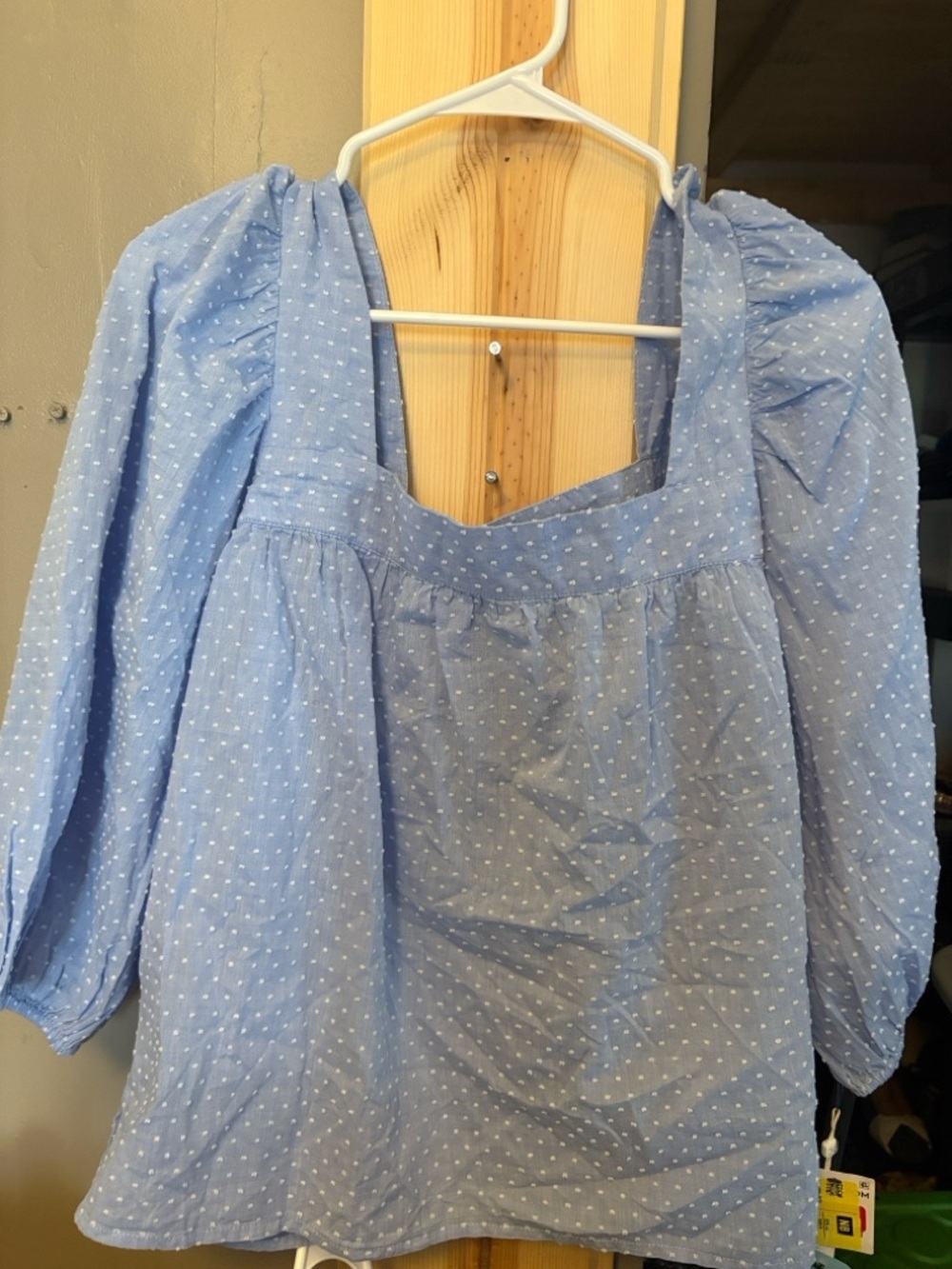 Caslon Blue with white dots shirt